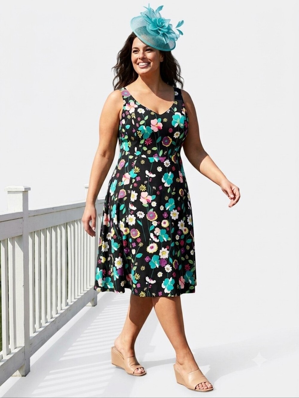 CITY CHIC Blue Floral Fit & Flare Sleeveless Midi Dress Size 24 or CC XXL